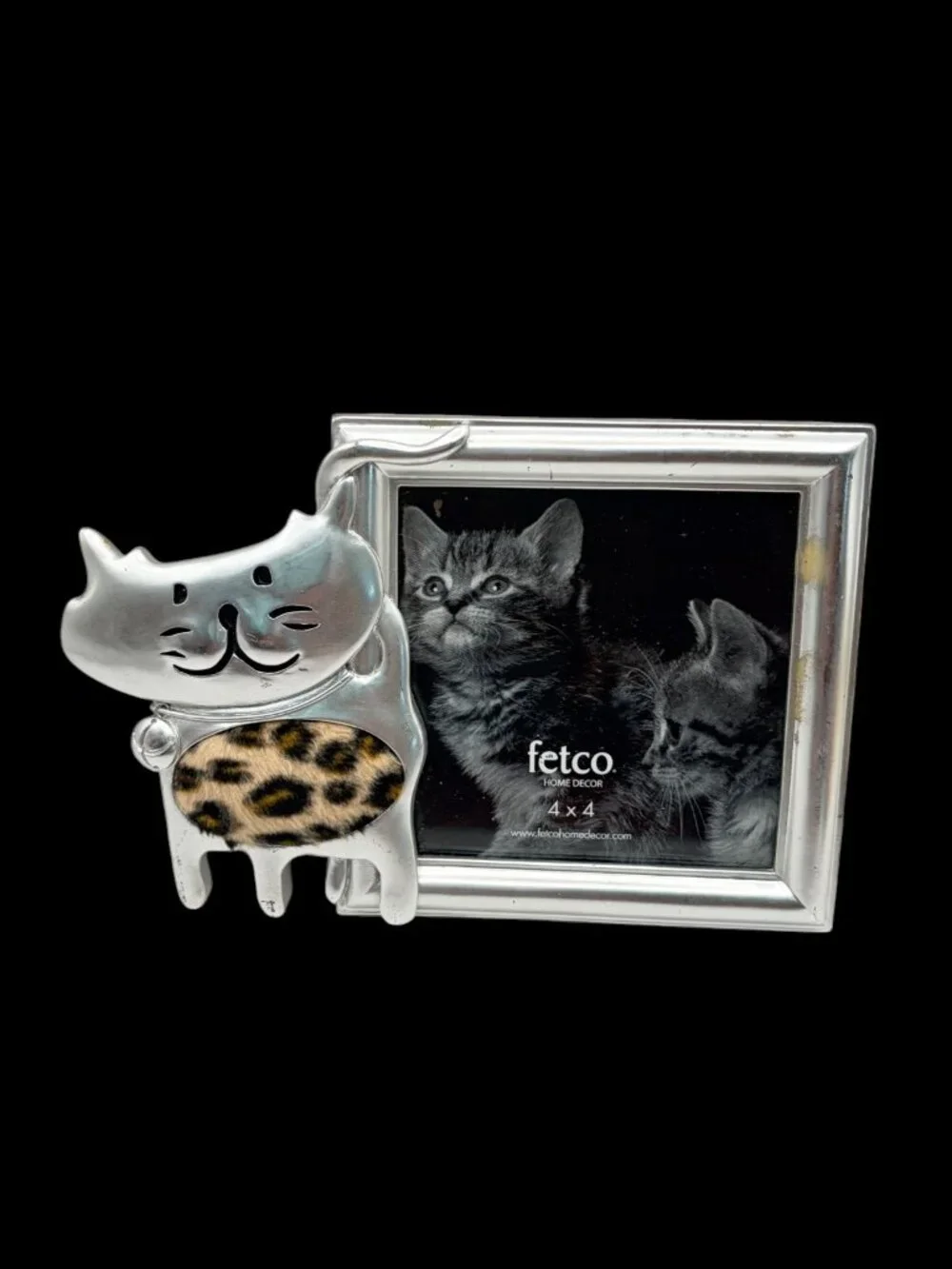 Fetco Cat 4x4 Picture Frame Silver Leopard Print Kitty Photo Frame Home Decor